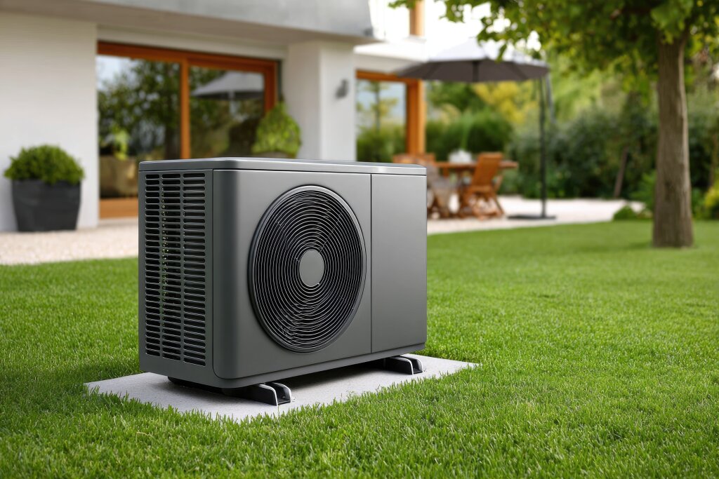 Moderne Luft-Wasser-Wärmepumpe im Außenbereich